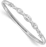[JewelryWeb] 4.05mm 925 Sterling Silver Solid Rhodium Plated Polished CZ Simulated Diamond Hook Closure Bangel Bracelet Link-Bracelet for Women