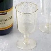 7 oz Disposable Gold Glittered Clear PLASTIC Champagne GLASSES Party TABLEWARE