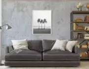 Three Palm Trees On Beach Fine Art Poster Print Black & White Beach Ocean Art Ho