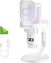 comica USB Microphone for Computer and Smartphone,RGB Cardioid Condenser Gaming Mic for Podcasting,Streaming,Recording,with Desktop Stand-White (EJoy Uni D)