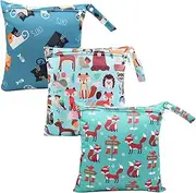 HOTLIKE Wet Bag, Wet Bag, Pack of 3 Nappy Bag, Changing Bag, Wet Bags, Reusable Organiser Bag, Washable with Zip for Baby, Toddler, Travel, Gym