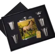 Blue Roan Tennessee Walker Horse Leather Flask Black Box Gift Set