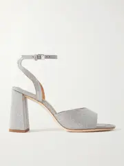 [STAUD] STAUD - Solange Glittered Leather Sandals - Silver - IT41 IT 41 Silver