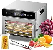 6/8Tray Stainless Steel Food Dehydrator, Fruit Dryer Machine with 35-90°c Adjustable, 24h Timer, with Food Clip Dried Fruit Jar, LED Touch Electric Jerky Dehydrators for Herb, Meat 6 Layers
