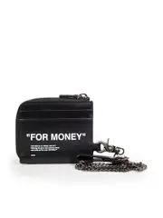Black Leather "For Money" Chain Wallet