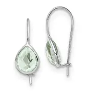 Sterling Silver Rhodium Plated Green Quartz Teardrop Earrings