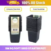 24 x Black Square Soft Seed Starter Pots Garden Nursery Growing Container Pots