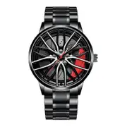 Car Rims Watch for Men Fashion Round Dial Watch for Outdoor Sports Style B Red Steel Strip