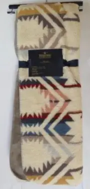 New Ivory Blue Red Tribal Aztec Pendleton Sherpa Fleece Reversible Throw Blanket