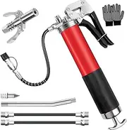Grease Gun for Grease Nipples, 8000 PSI One-Handed Grease Gun Set, One-Handed Grease Gun with Cartridge, Mouthpiece, Flex Hose and Metal Tube, Grease Gun with Mouthpiece for 400 ml Grease