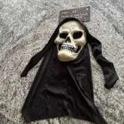 Spirit Halloween Costume Mask Skull Skeleton Grim Reaper Glow In The Dark NEW