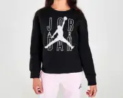 Jordan Sweatshirt Youth Girls Loose Fit Jumpman Shine Crew Black Small to Large