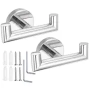 2pcs Double Towel Hook, Stainless Steel Coat Hook, Robe Hooks Bright Silver