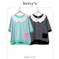 在飛比找momo購物網優惠-【betty’s 貝蒂思】蕾絲領口橫條紋五分袖T-shirt