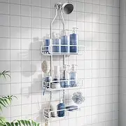 Shower Caddy Hanging Bathroom Organizer: Over Head Adjustable Rack for Tall Showerhead - Extra Large Storage Shelf for Big Shampoo Bottles with Soap Holder (White)