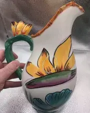 Beautiful 2003 Paradiso Hand Painted Clay Art Stone Like Pitcher Absolutely Nice