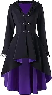 [HGps8w] Women's Steampunk Jacket Medieval Vintage Gothic Lace Trim Victorian Swallow Tail Plus Size Tailcoat Coats