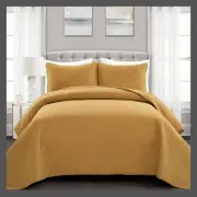3pc Full/Queen Ava Diamond Oversized Cotton Quilt Set Mustard - Lush Décor