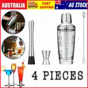 4PCS Bartender Kit Complete Cocktail Shaker Bar Tools Set with Long Ive Spoon