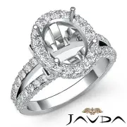Classic Oval Shape Semi Mount Halo Pave Diamond Engagement Ring 14k Gold 1.4Ctw.