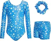 [SURGOAL] Gymnastics Leotards for Girls with Short Long Sleeve Sparkle Ballet Dance Unitard Gymnastics Athletic Outfit 3Pcs for Kids 3-12 Years