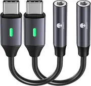 USB C to 3.5mm Dongle Adapter (2 Packs), Stouchi 384KHz-32bit USB C Headphone Audio Jack Adapter Type C to 3.5mm Hi-Fi DAC Chip for Samsung Galaxy S20 Ultra Z Flip Note 20,Pixel 4/ 3, iPad Pro -Gray