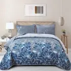 Leaf Bedspread Set Quilted Coverlet Patchwork Queen King Size Bed Pillowcase New