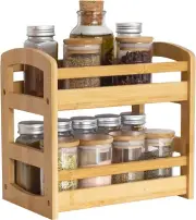 Bamboo 2 Shelf Spice Caddy Multipurpose Organizer holder Rack for Kitchen