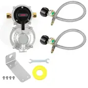 RV Propane Regulator with Hose, Heavy Duty 2-Tank Auto Changeover LP Propane Gas Regulator with Gauge Silver