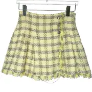 Zara M NEW Yellow Plaid Textured Fringe High Waist Mini Skirt 90s Clueless
