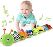 Baby Toys Musical Caterpillar,Infant Stuffed Animal Toys with Crinkle and Rattles,Soft Sensory Toys with Textures for Tummy Time Newborn Boys Girls 0 3 6 12 Months (Green)