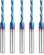 HQMaster Spiral Router Bit Downcut 1/4 Inch Shank Solid Carbide CNC Router Bit with Nano Blue Coating CNC Bits End Mill for Woodwork Mortise Slot Trim, 5 Pack