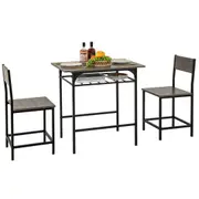 Giantex Dining Table Set 3-Piece Rectangular Table & Chair w/Metal Frame Grey Oak