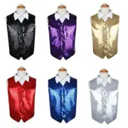 Boys Sequin Waistcoat Wedding Costume Black Red Blue Purple Gold Silver Vest