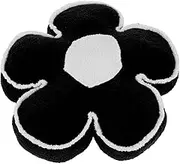 60cm Multifunctional Flower Shaped Plush Floor Pillow for Living Room Bedroom Decor, Soft Washable Fluffy Cushion Pad, Home Sofa Reading Accessory (Black)