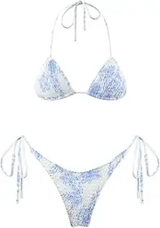 [N\P] NP Triangle Push Up Bikini Set String Thong Swimwear Ruched Bikinis Women Two Piece Light Blue White