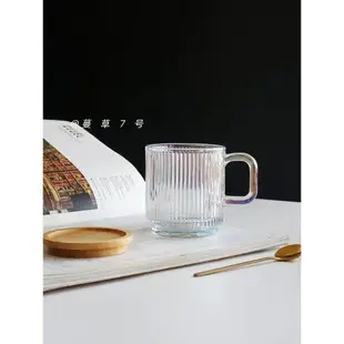 日式豎紋透明有蓋大容量耐熱玻璃杯帶把手家用耐高溫咖啡杯水杯女