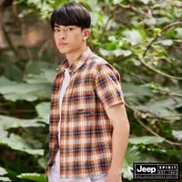 在飛比找momo購物網優惠-【JEEP】男裝 品牌LOGO格紋短袖襯衫(橘色)