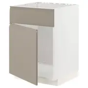 METOD base cabinet f sink w door/front, white/Upplöv matt dark beige, 60x60x80 cm
