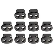 10Pcs Alloy Spring Cord Lock Ends Toggle for Shoelaces Bright Black 17x14.7mm