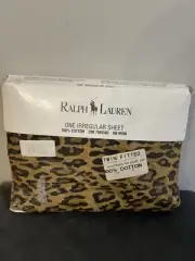 NEW Ralph Lauren Leopard Aragon Neutral Print Irregular Twin Fitted Sheet Cotton