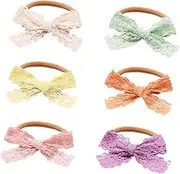 Toyvian 6pcs Bow Headbands Comfortable Nylon Elastic Hair Accessories for Newborn Lace Trimmed Versatile for Casual Formal Occasions Hair Decoration
