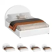 ALFORDSON Bed Frame with Gas Lift Storage, Double Size Bed Base with Padded Headboard, Howell Mattress Foundation for Bedroom, Apartment, Living Room and Office, White Boucle