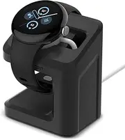 [Spigen] Night Stand for Google Pixel Watch 3 2 Charger Dock, Non Slip Grip Nano Pad Base, Nightstand Mode Subtle Design, Easy Installation Cable Management Stand - Black
