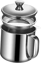 SOLUSTRE Stainless Steel Grease Strainer Pot Kitchen Oil Filter with Fine Mesh Strainer for Cooking and Frying Oil Storage Silver Grease Container Without Base