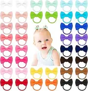 LALAURA 40pcs 1.6 Inches Baby Hair Ties with Bows Elastics Ponytail Holders Baby Bows Tiny Rubber Ribbon Hair Bands For Baby Girls Infants Hair Accessories