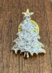 Vintage Golden Crystal Christmas Tree Lapel Pin By Landau 1" H