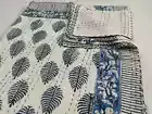 Elegant Kantha Quilt Block Print Cotton Handmade Bedspread Blanket King Size