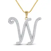 10k Yellow Gold Round Diamond Initial W Letter Pendant 1/4 Cttw