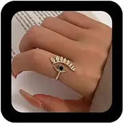 [Vacaonio] Gold Plated Evil Eye Ring Vintage Eye Ring Minimalist Open Adjustable Metal Rings Dainty Knuckle Rings Jewelry for Women, Zinc, No Gemstone